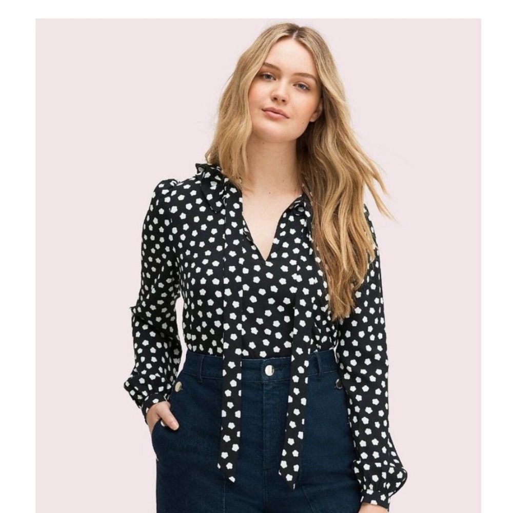 Kate Spade New York Cloud Dot Blouse Black and White Womens Size XXS